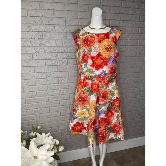 Danny & Nicole Women Textured Floral Fit And Flare Dress With Pockets Size 10 - Picture 1 of 11